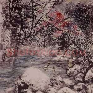 1961年 石鲁《山花幽潭》国画山水写意作品图片赏析