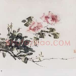 60年代 汪慎生《月季》国画花鸟写意作品图片赏析