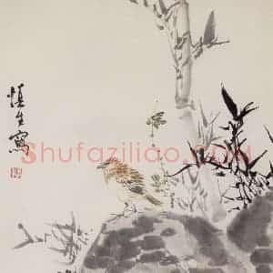 1962年 汪慎生《竹石麻雀》国画花鸟写意作品图片赏析
