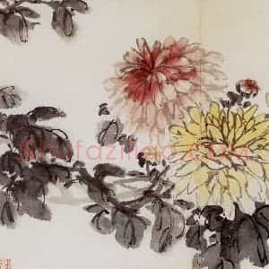 1954年 汪慎生《花卉册页》国画花鸟兼工帯写作品图片赏析