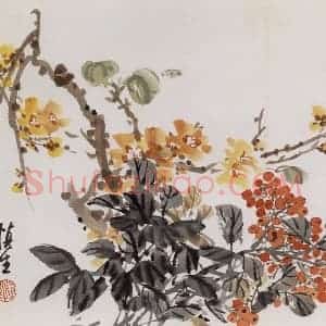 1957年 汪慎生《花鸟册页》国画花鸟工笔作品图片赏析
