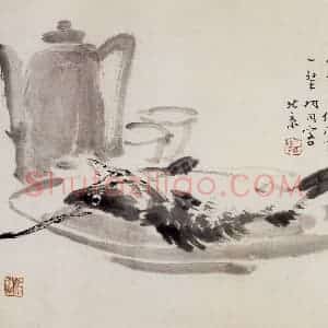 1959年 汪慎生《鱼酒图》国画花鸟写意作品图片赏析