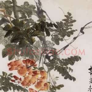 1961年 汪慎生《凌霄双燕》国画花鸟写意作品图片赏析