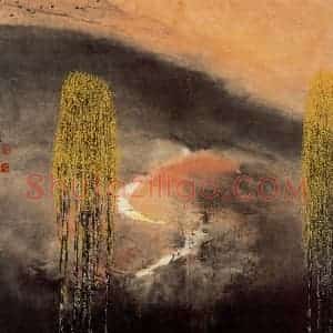 2002年 周韶华《边山垂红云》国画山水作品图片赏析