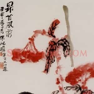 1992年 朱屺瞻《昂首风前》国画花鸟作品图片赏析