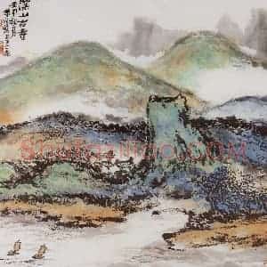 1992年 朱屺瞻《深山古寺》国画山水作品图片赏析