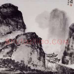 1992年 朱屺瞻《墨色山水》国画山水作品图片赏析
