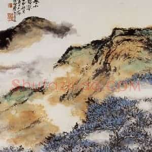 1992年 朱屺瞻《寒山苍翠》国画山水作品图片赏析