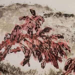 1985年 朱屺瞻《秋入山里叶正丹》国画花鸟作品图片赏析