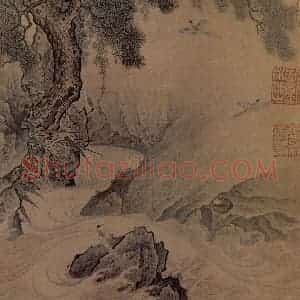 南宋 无名氏《松涧山禽图》国画花鸟作品图片赏析