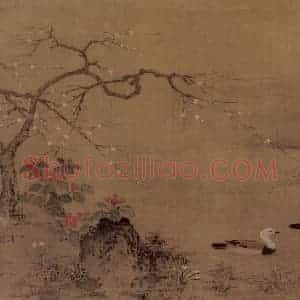 南宋 无名氏《寒塘聚禽图》国画花鸟作品图片赏析