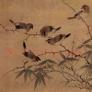 南宋 无名氏《雪筱寒雏图》国画花鸟作品图片赏析
