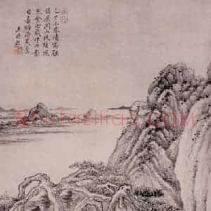 明代 王时敏《仿王蒙山水图轴》国画山水作品图片赏析