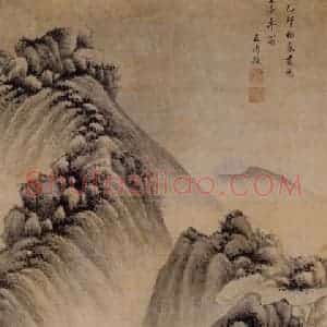 明代 王时敏《山楼客话图轴》国画山水作品图片赏析