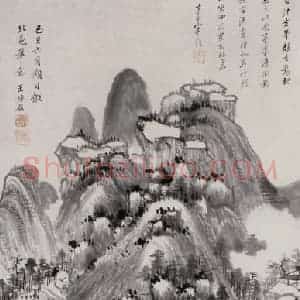 明代 王时敏《仿董北苑山水图轴》国画山水作品图片赏析
