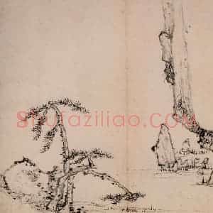 清代 弘仁《临水双松图页》国画山水作品图片赏析