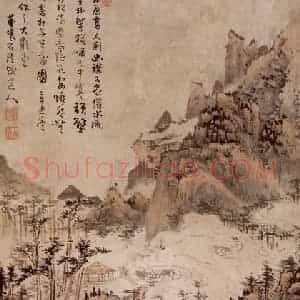 清代 髡残《茅屋白云图轴》国画山水作品图片赏析
