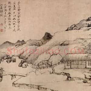 清代 弘仁《梅花茅屋图轴》国画山水作品图片赏析