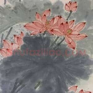 1962年 谢稚柳《斑竹红莲图》国画花鸟作品图片赏析