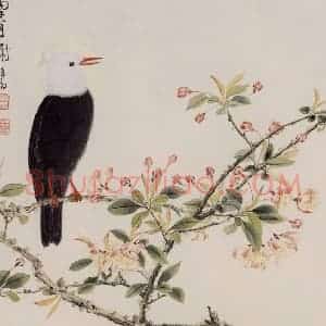 1966年 谢稚柳《海棠白头图》国画花鸟作品图片赏析
