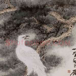 1974年 谢稚柳《白鸢青松图》国画花鸟作品图片赏析
