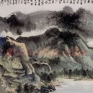 1979年 谢稚柳《落寞山水图》国画山水作品图片赏析