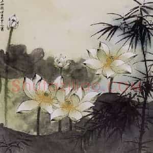 1979年 谢稚柳《荷塘清署图》国画花鸟作品图片赏析