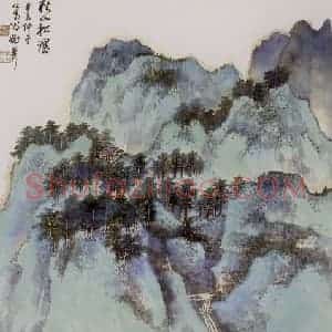 1991年 谢稚柳《秋山松瀑图》国画山水作品图片赏析