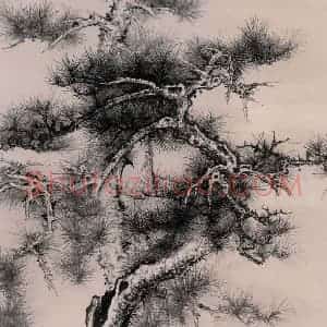 1947年 谢稚柳《双松湖石图》国画山水作品图片赏析