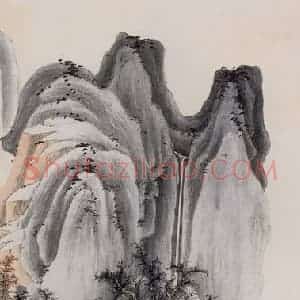 50年代 谢稚柳《重峦楼阁图》国画山水作品图片赏析