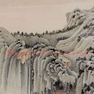 1951年 谢稚柳《通景屏》国画山水作品图片赏析