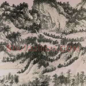 1952年 谢稚柳《富春山色图》国画山水作品图片赏析