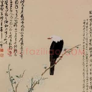 1954年 谢稚柳《桃花春鸟图》国画花鸟作品图片赏析