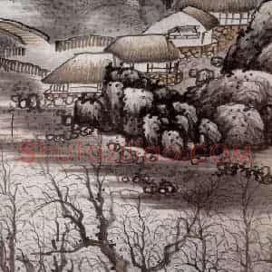 清代 龚贤《渔村夕照图轴》国画山水作品图片赏析