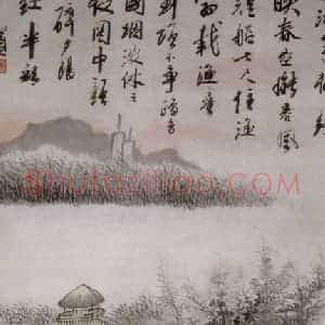清代 龚贤《渔村夕照图轴》国画山水作品图片赏析