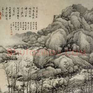 清代 龚贤《木叶丹黄图轴》国画山水作品图片赏析