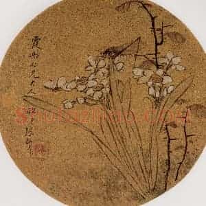 清代 张敬修《水仙草虫图团扇面》国画花鸟作品图片赏析