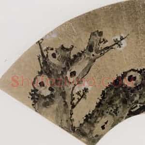 清代 张嘉谟《梅鸟图扇面》国画花鸟作品图片赏析