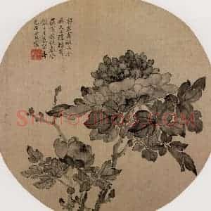 清代 张崇光《牡丹图团扇面》国画花鸟作品图片赏析