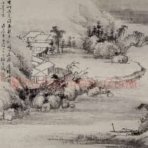 清代 黄少梅《南越木刻齐图斗方》国画山水作品图片赏析