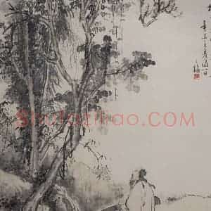 清代 黄少梅《抚琴图轴》国画人物作品图片赏析