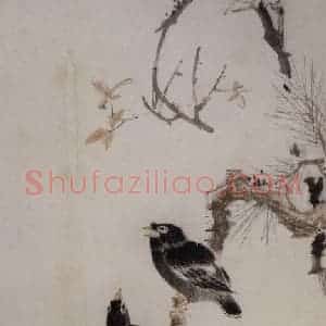 清代 黄少梅《松枫八哥图轴》国画花鸟作品图片赏析