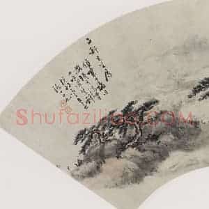 清代 黄少梅《云芩高阁图扇面》国画山水作品图片赏析