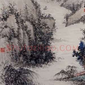 清代 卢子枢《石门远望图横幅》国画山水作品图片赏析