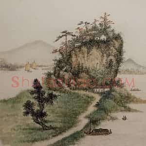 清代 卢子枢《石门金山寺图横幅》国画山水作品图片赏析