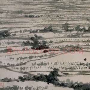 清代 黄般若《沃野春耕图横幅》国画山水作品图片赏析