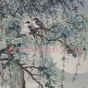 清代 邓白《梨花院落溶溶月图轴》国画花鸟作品图片赏析
