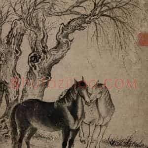 清代 张穆《古树双马图册》国画花鸟作品图片赏析
