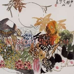 1985年 冯今松《伴月图》国画花鸟作品图片赏析