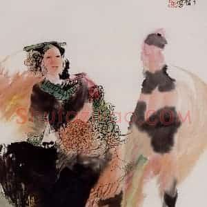1985年 冯今松《双人舞》国画人物作品图片赏析